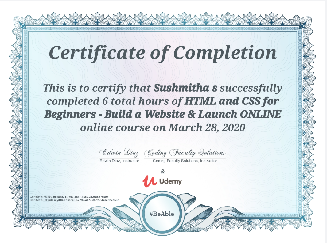 HTML CSS certificate